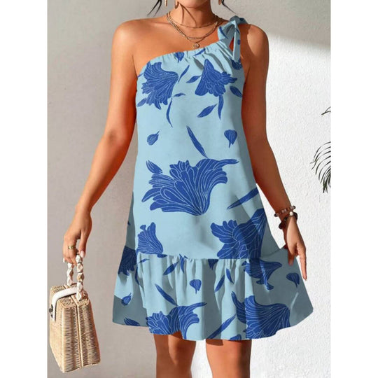 Damen Sommerliches Minikleid mit verspieltem Volant und asymmetrischem Saum EB