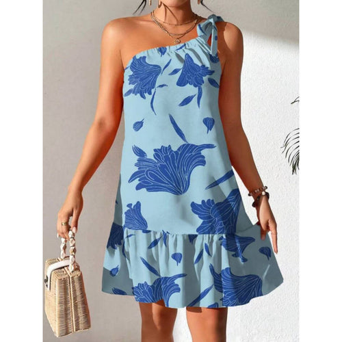 Damen Sommerliches Minikleid mit verspieltem Volant und asymmetrischem Saum EB