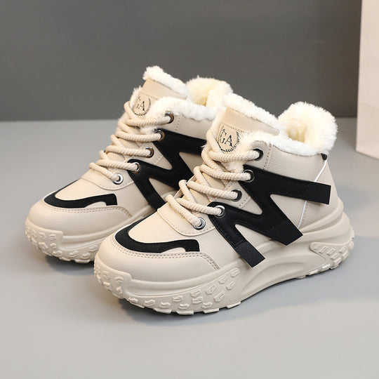 Damen warme High-Top Sneakers mit flauschigem Innenfutter und robuster Profilsohle EB