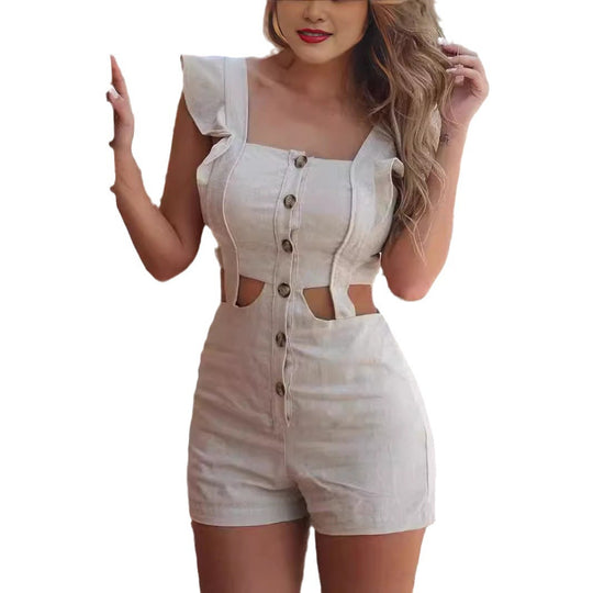Damen Jumpsuit mit voluminösen Rüschendetails und geschmackvollen Cut-Outs EB