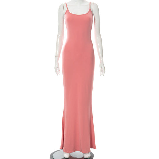 Damen Elegantes Maxikleid mit Spaghettiträgern und fließendem Schnitt EB