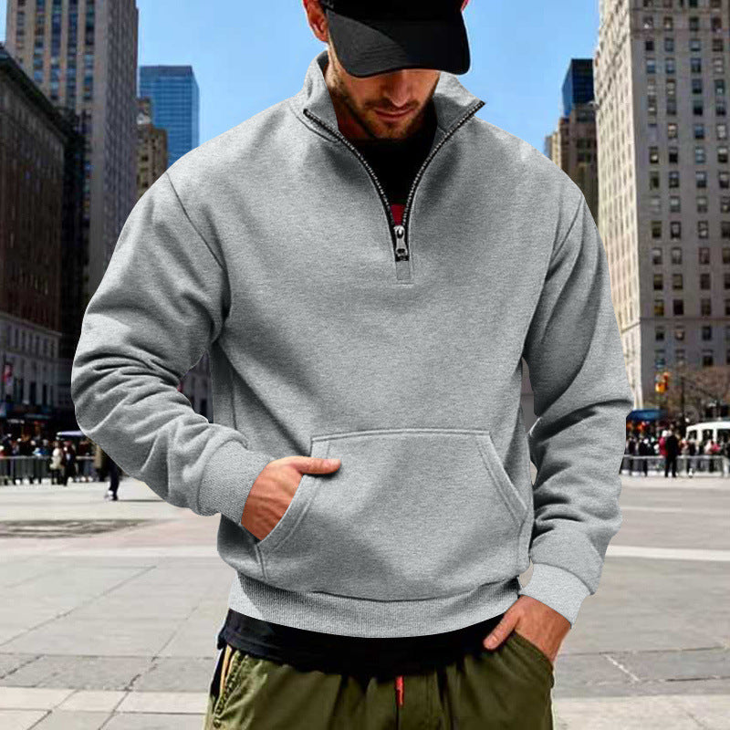 Herren Halbzip-Sweatshirt mit Kängurutasche und Stehkragen EB