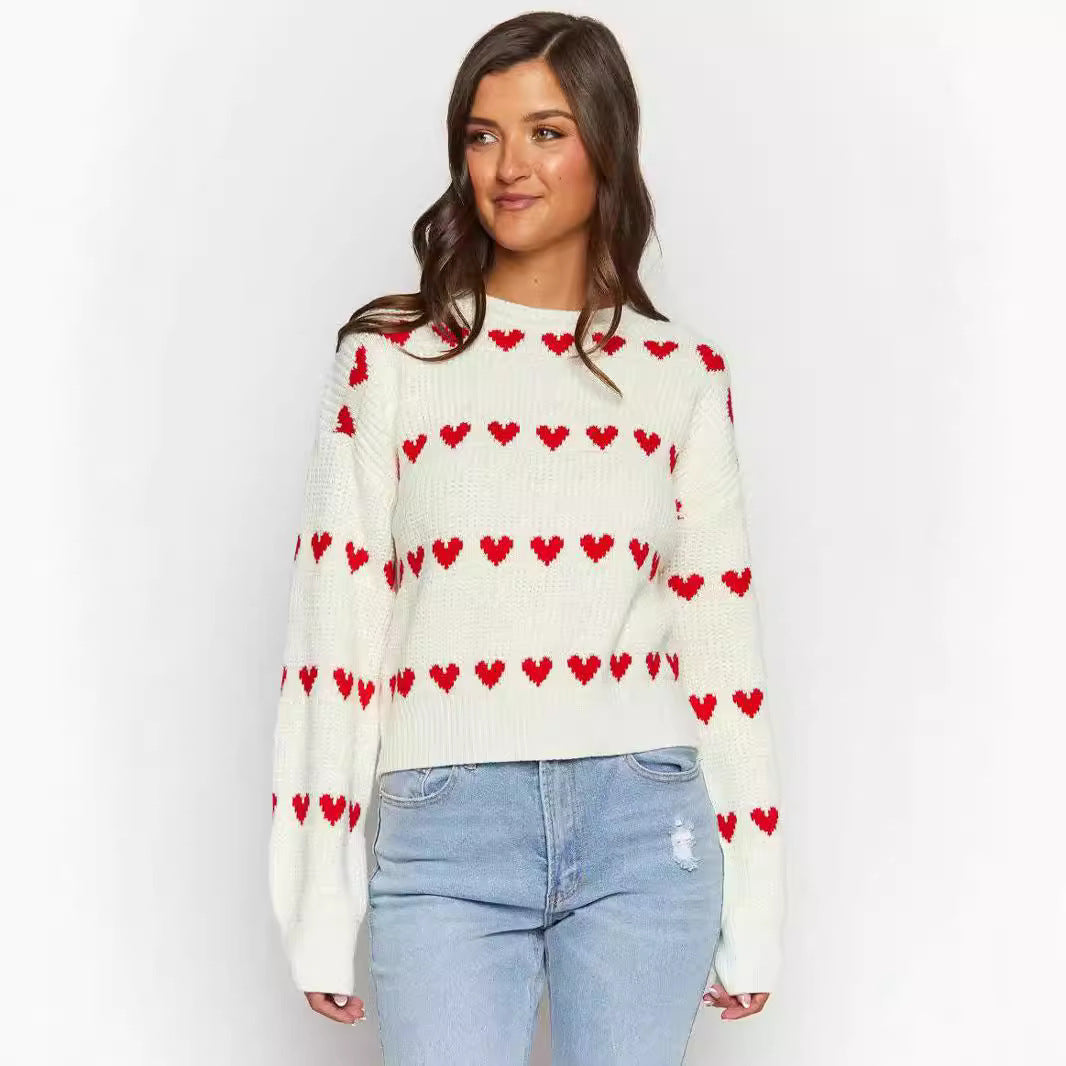 Damen Strickpullover mit Herzmuster und lässigem Schnitt EB