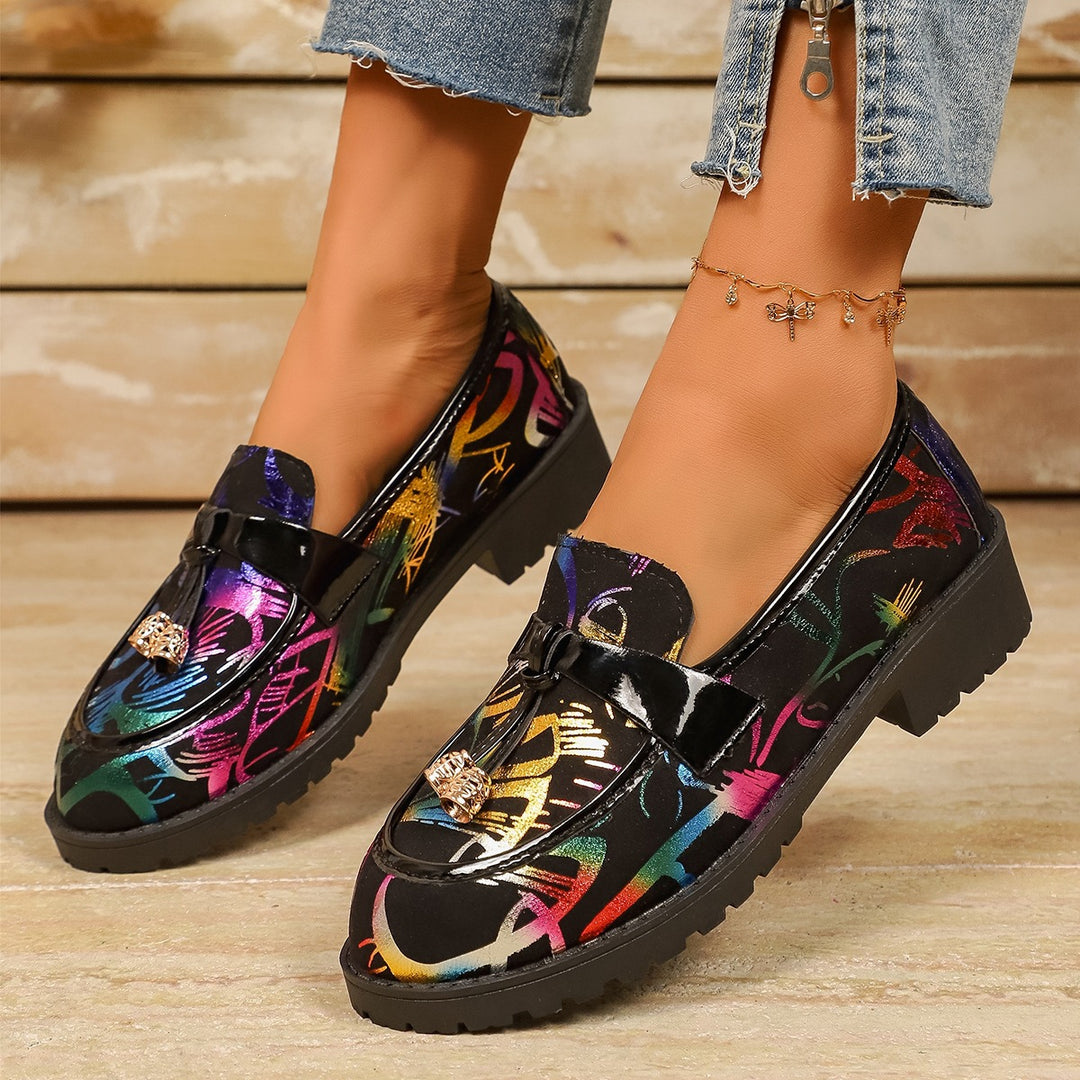 Damen Elegante und modische Mokassins mit glänzendem Schmuckdetail EB