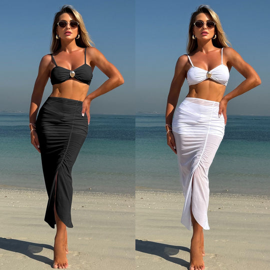 Damen Bikini-Set mit elegantem Wickelrock und dekorativem Ring EB