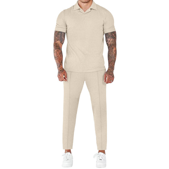 Herren elegantes Kurzarm-Hemd- und Hose-Set mit strukturiertem Design und komfortabler Passform EB