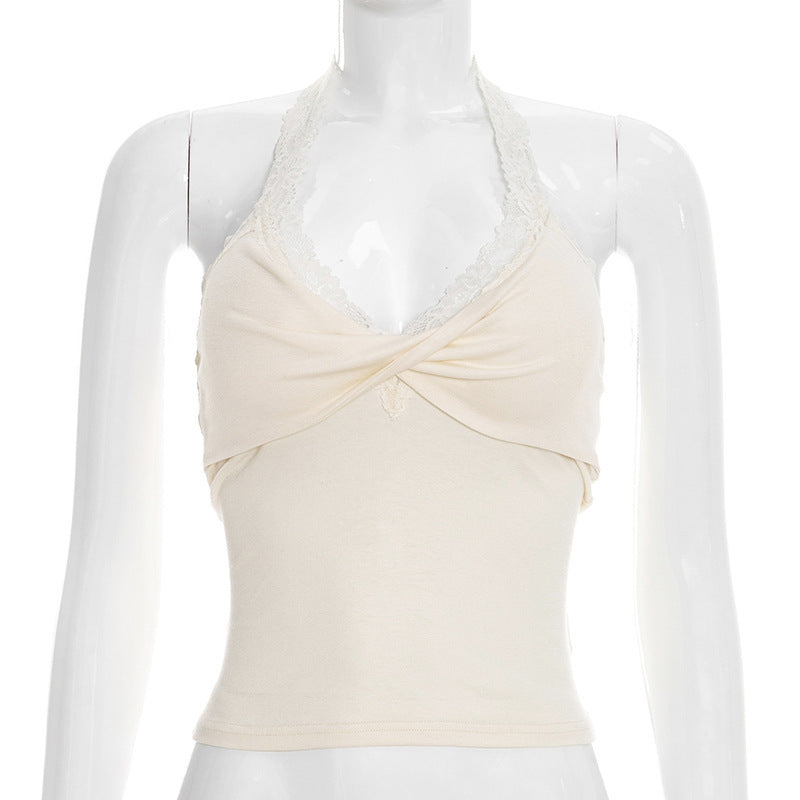 Damen Elegantes Haltertop mit Spitzendetails EB