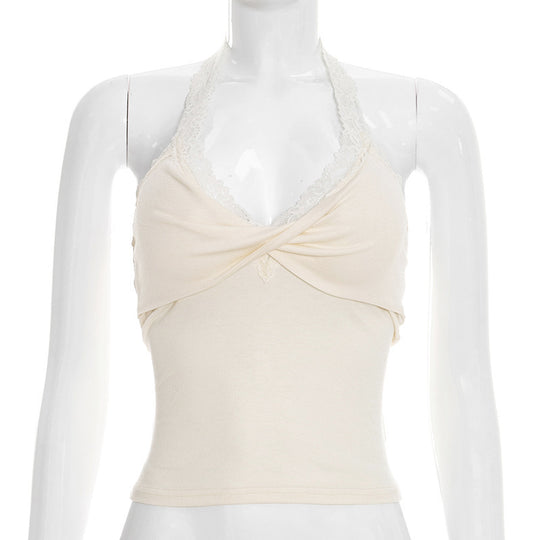 Damen Elegantes Haltertop mit Spitzendetails EB