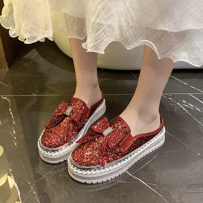 Damen Glamouröse Slipper mit funkelndem Glitzer und dekorativem Schleifen-Detail EB