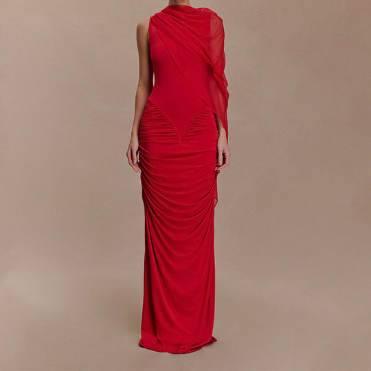 Damen Glamouröses Abendkleid mit asymmetrischem Dekolleté und elegantem Drapierungsdesign EB