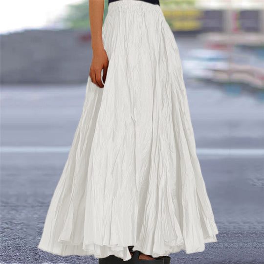 Damen nan weiter Maxirock mit Knitteroptik und elastischem Bund EB