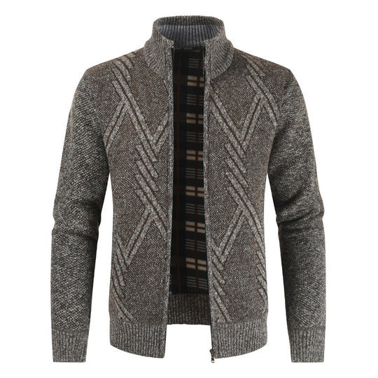 Herren Strickjacke mit hochgeschlossenem Reißverschluss und modernem Muster EB
