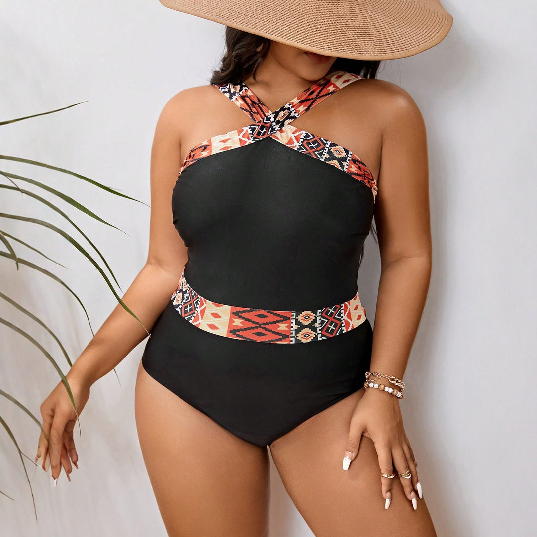 Damen Hochwertiger Badeanzug mit geometrischem Design EB