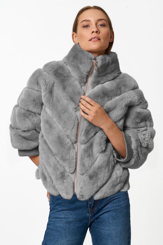 Damen Kuschelige Kunstpelzjacke mit Steppdesign EB