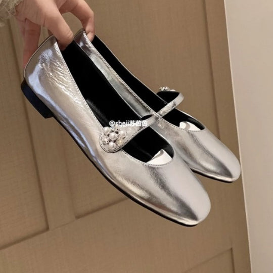 Damen Ballerina-Schuhe mit elegantem Riemendesign und dekorativem Strass-Detail EB
