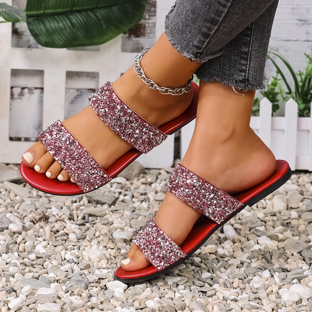 Damen modische Slide-Sandalen mit funkelnden Strassdetails EB