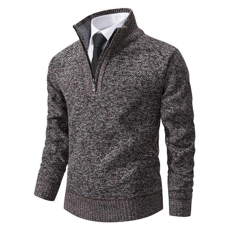Herren eleganter Strickpullover mit halbem Reißverschluss und strukturierter Oberfläche EB