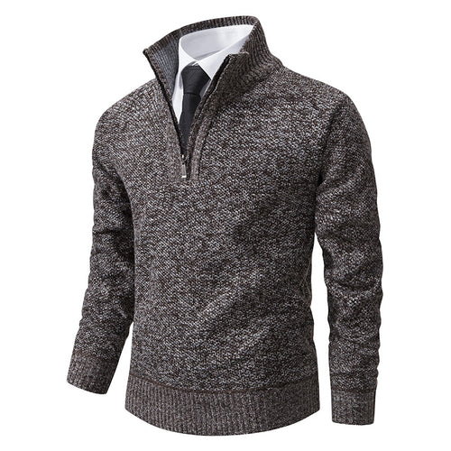 Herren eleganter Strickpullover mit halbem Reißverschluss und strukturierter Oberfläche EB