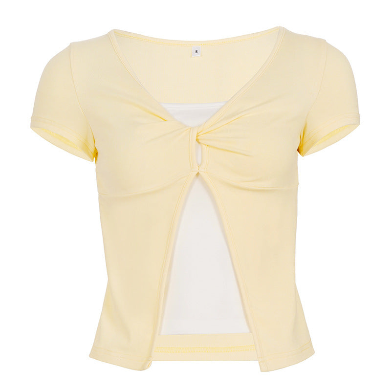 Damen Süßes kurzes T-Shirt mit Knoten-Design und Cut-out-Details EB