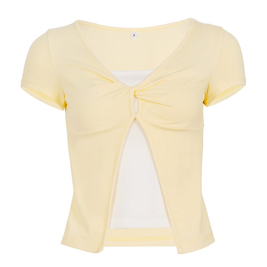 Damen Süßes kurzes T-Shirt mit Knoten-Design und Cut-out-Details EB