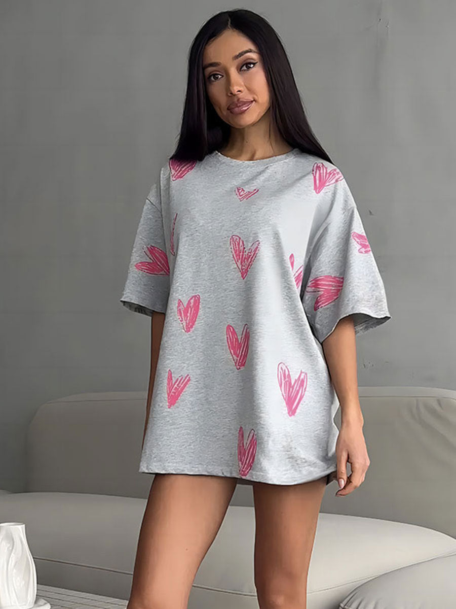 Damen lässiges T-Shirt mit Herzmotiv EB