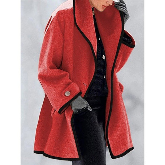 Damen nan oversize Bouclé Wollmix Mantel mit kontrastpaspeln und umgeschlagenem Kragen EB