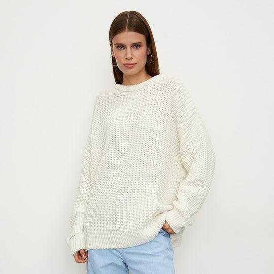Damen lockerer Strickpullover mit weitem Schnitt EB