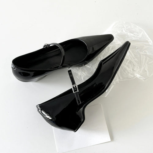 Damen elegante Slingback-Pumps mit spitzem Zehenbereich und glänzender Oberfläche EB