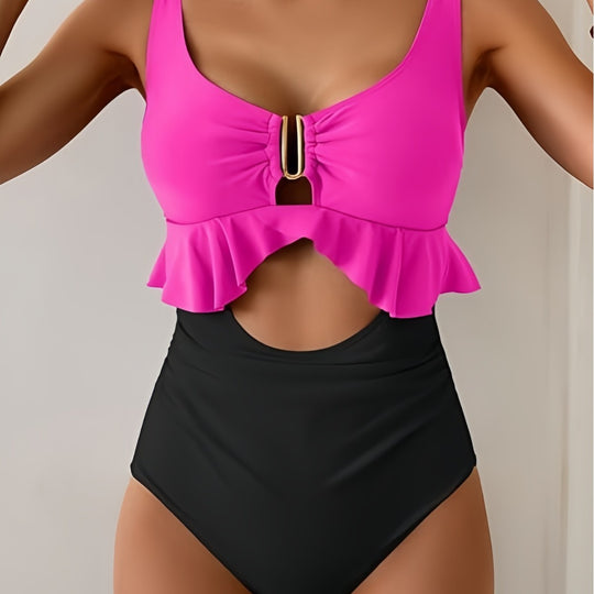Damen Hochgeschnittenes Bikini-Set mit Rüschendetails EB