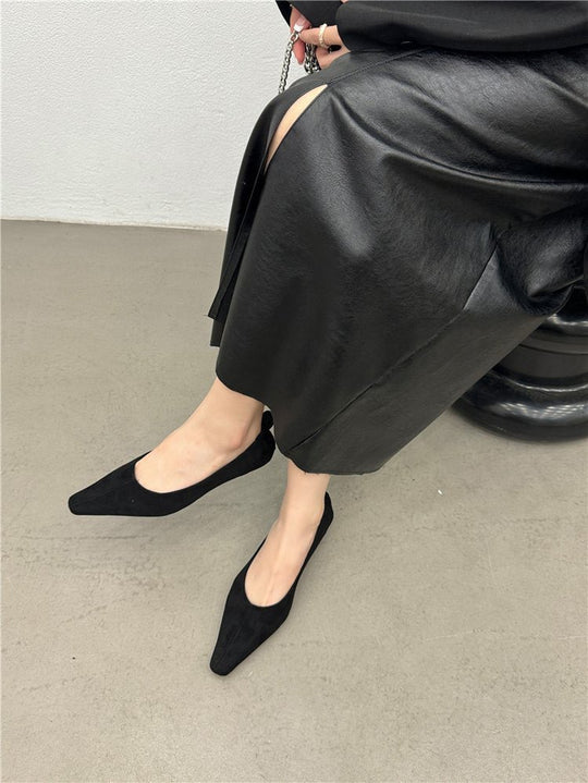 Damen Elegante Ballerinas mit spitzem Zehenbereich und feiner Velours-Oberfläche EB