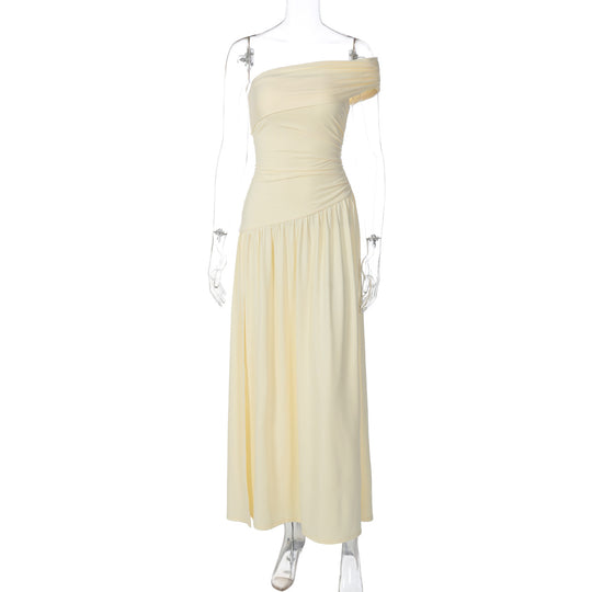 Damen Elegantes Maxi-Kleid mit asymmetrischem Träger und seitlichem Schlitz EB