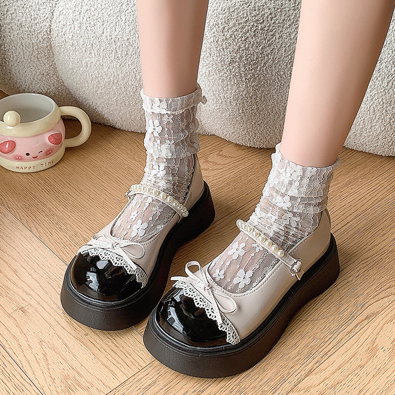 Damen Elegante Plattform-Ballerinas mit funkelnden Perlen und Schleifen-Detail EB