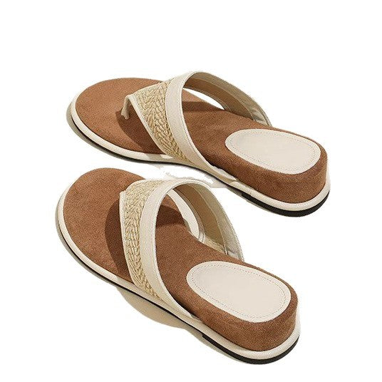 Damen modische Sommerschlappen mit geflochtenem Riemen und ergonomischer Sohle EB