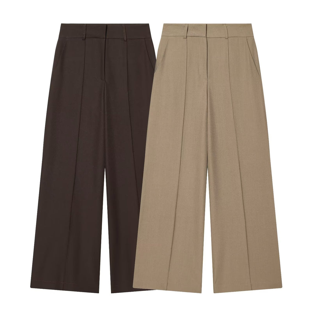 Damen weite Anzughose mit hoher Taille und Falten EB