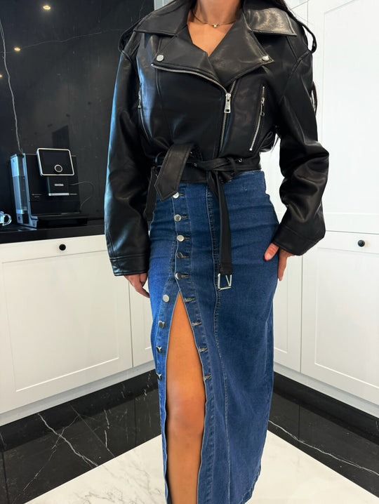 Damen Midi-Rock mit seitlichem Schlitz und Knopfdetail EB
