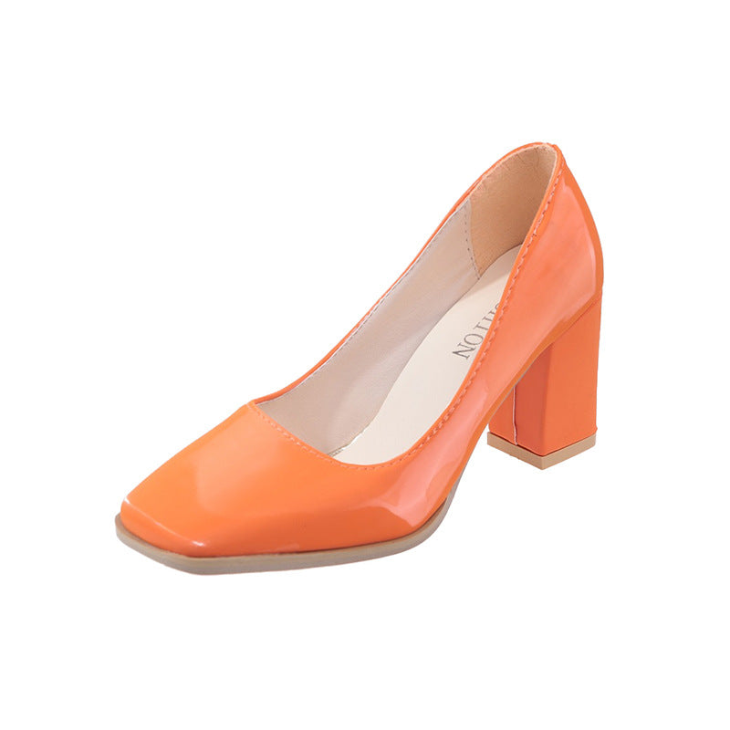 Damen elegante Pumps mit quadratischer Zehenkappe und hohem Blockabsatz EB