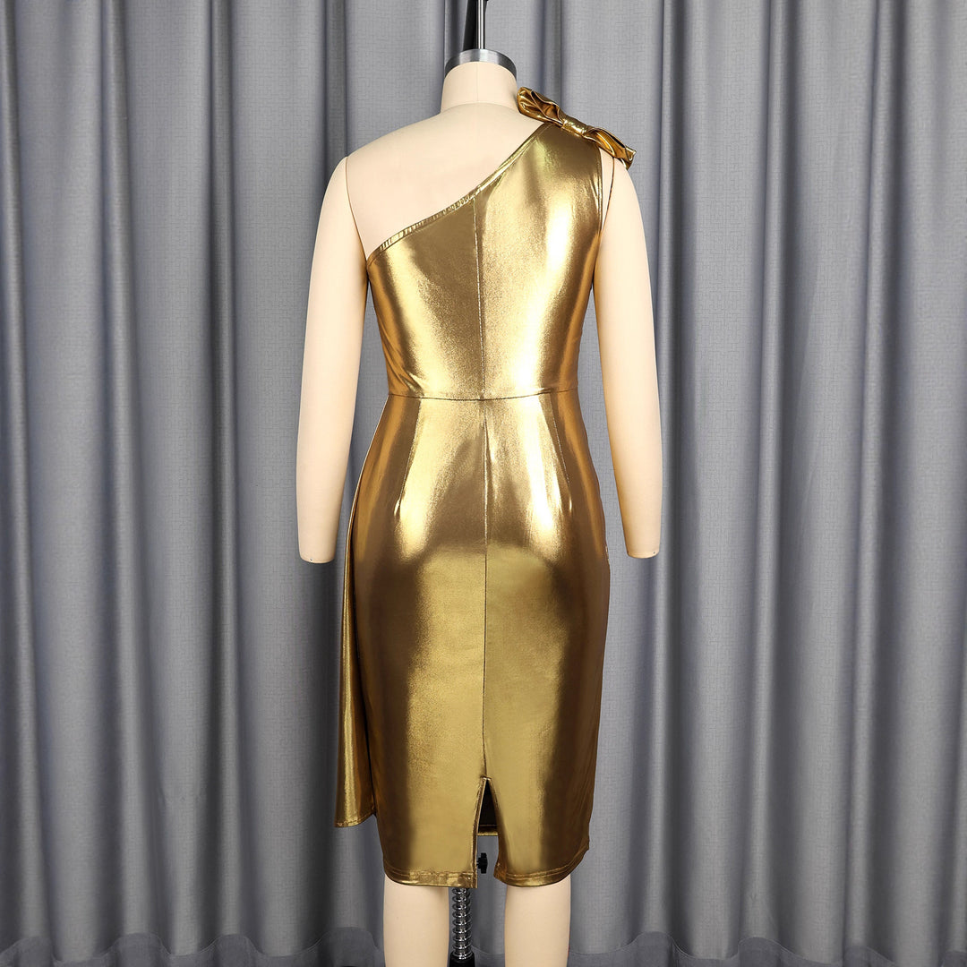 Damen Elegantes Abendkleid mit asymmetrischem Schnitt und voluminösem Drapierungselement EB