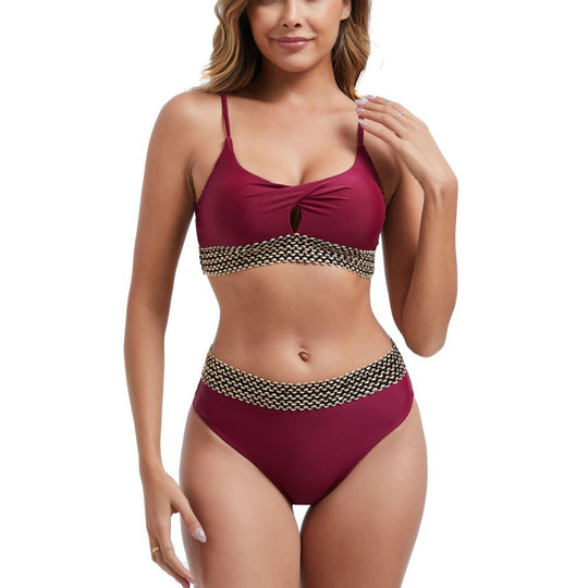 Damen Hoch tailliertes Bikini-Set mit dekorativem Knotendetail EB