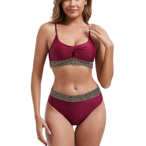 Damen Hoch tailliertes Bikini-Set mit dekorativem Knotendetail EB
