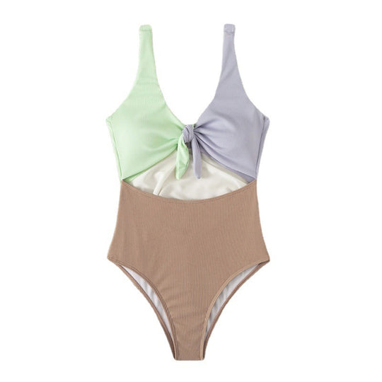 Damen Hochtaillierter Bikini mit verstellbaren Trägern und Knotendetail EB