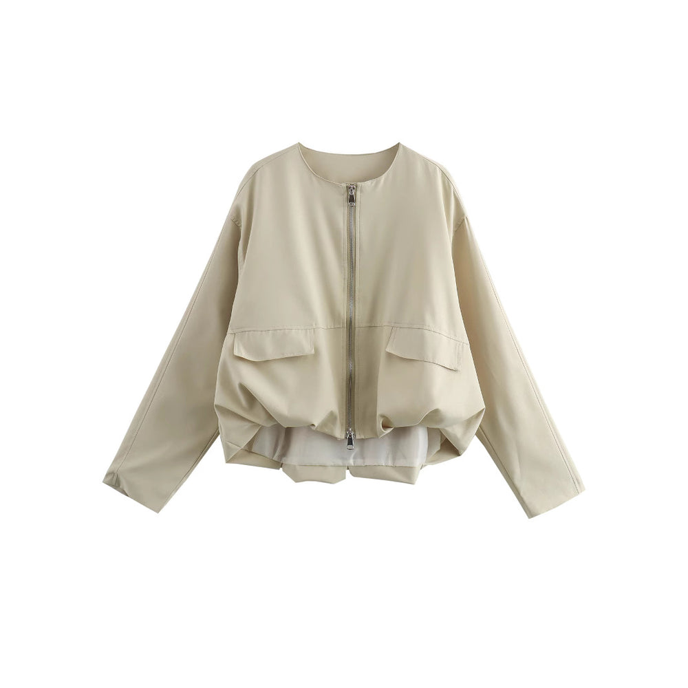 Damen lässige Jacke mit praktischen Taschen und Reißverschluss EB