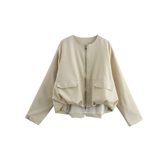 Damen lässige Jacke mit praktischen Taschen und Reißverschluss EB