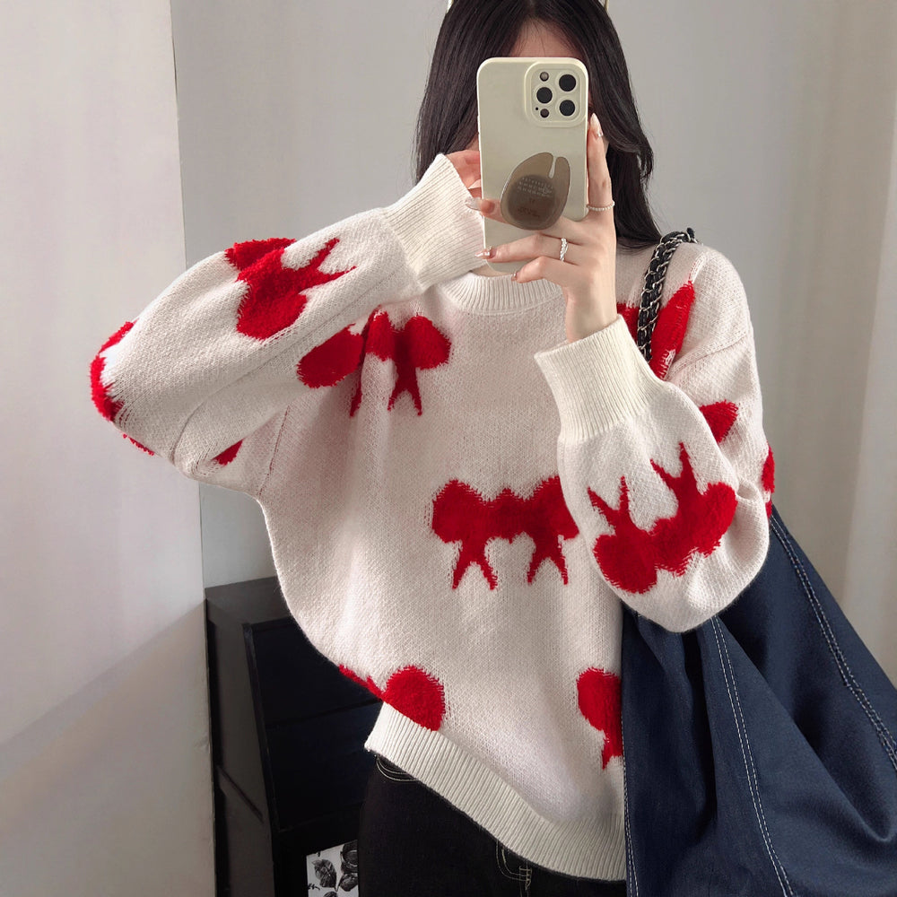 Damen Kuscheliger Strickpullover mit verspieltem Schleifenmotiv EB