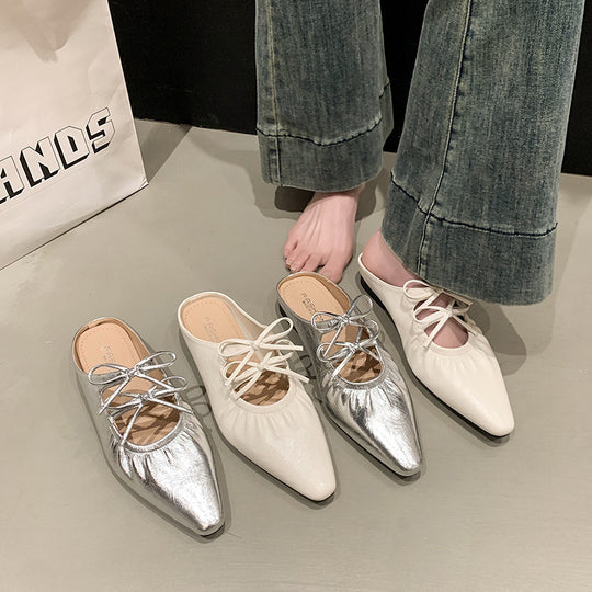 Damen elegante Mules mit Schnürdetail EB