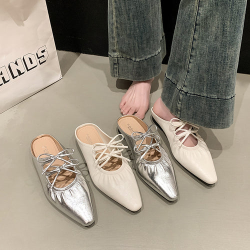 Damen elegante Mules mit Schnürdetail EB