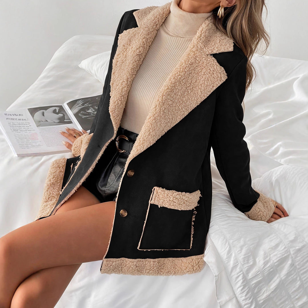 Damen Oversized Teddy-Jacke mit Taschen und weich gefüttertem Kragen EB