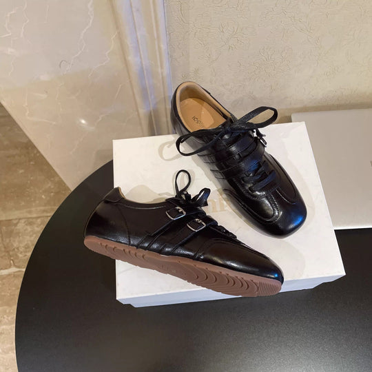 Damen modische Schnürschuhe mit glänzender Lederoberfläche und eleganten Akzenten EB