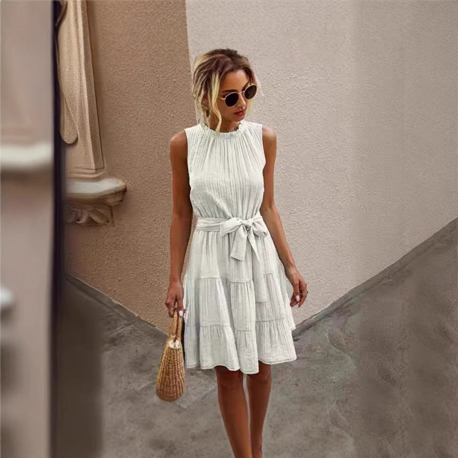 Damen Sommerliches Wickelkleid mit Volants und Taillengürtel EB