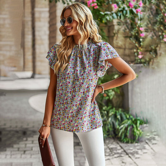 Damen Bluse mit floralem Design und Rüschendetails EB