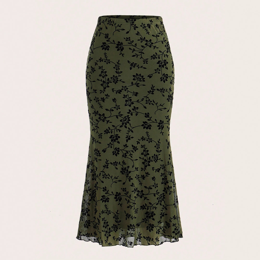 Damen Maxirock mit floralem Design und eleganter Silhouette EB